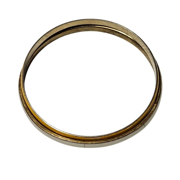 Vintage Gold White Metal Bangles Set Of 2 Classic Minimalist Fashion Jewelry - Picture 3 of 5